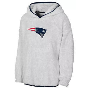 Girls NFL New England Patriots Fleece Teddy Hoodie Light Grey Size M 7/9